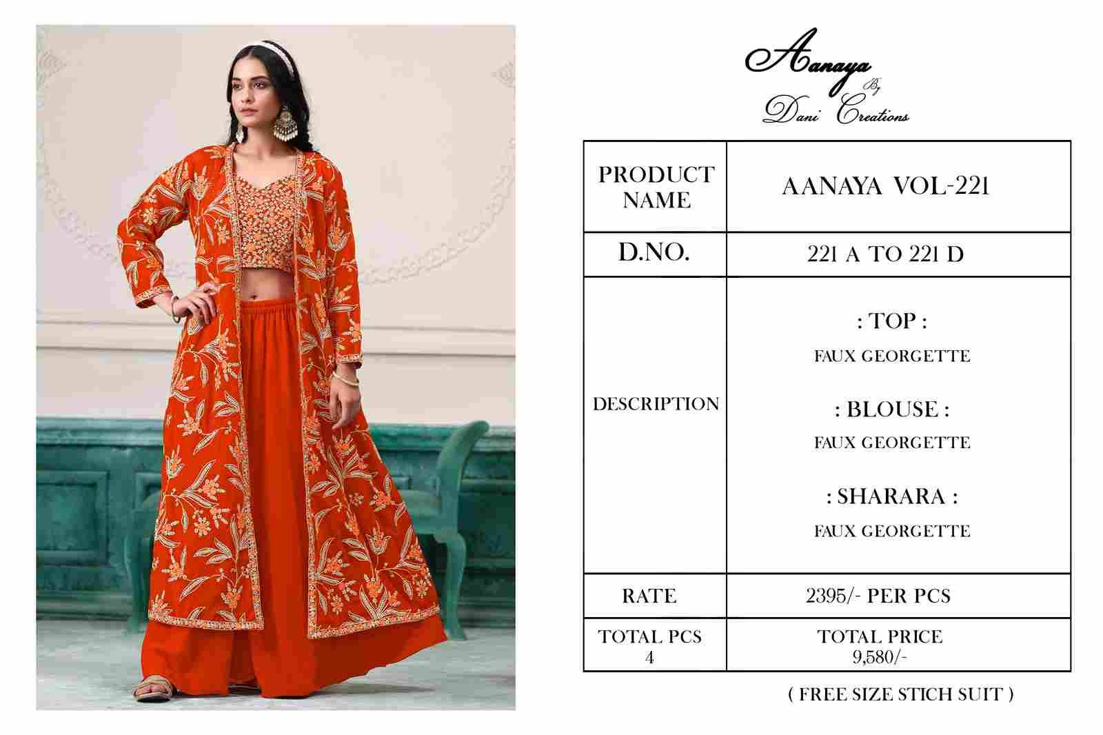 Aanaya Vol-221 By Twisha 221-A To 221-D Series Designer Stylish Fancy Colorful Beautiful Party Wear & Ethnic Wear Collection Faux Georgette Tops With Bottom At Wholesale Price