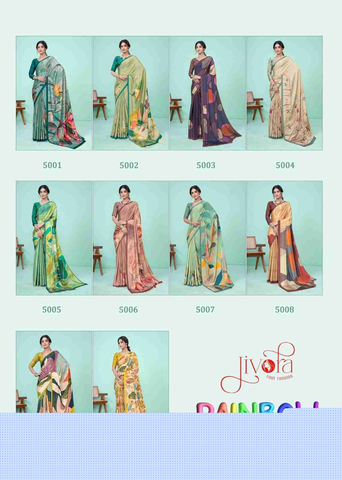 Rainbow By Jivora 5001 To 5010 Series Indian Traditional Wear Collection Beautiful Stylish Fancy Colorful Party Wear & Occasional Wear Soft Crepe Sarees At Wholesale Price