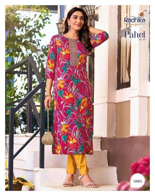 Pahel Vol-10 By Radhika Lifestyle 10001 To 10008 Series Designer Festive Suits Collection Beautiful Stylish Fancy Colorful Party Wear & Occasional Wear Rayon Print Kurtis At Wholesale Price