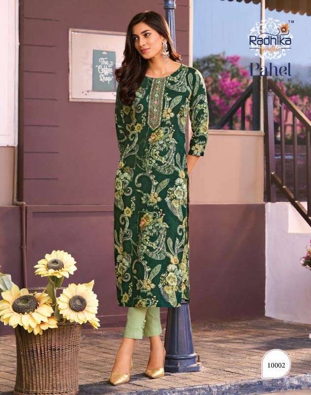 Pahel Vol-10 By Radhika Lifestyle 10001 To 10008 Series Designer Festive Suits Collection Beautiful Stylish Fancy Colorful Party Wear & Occasional Wear Rayon Print Kurtis At Wholesale Price
