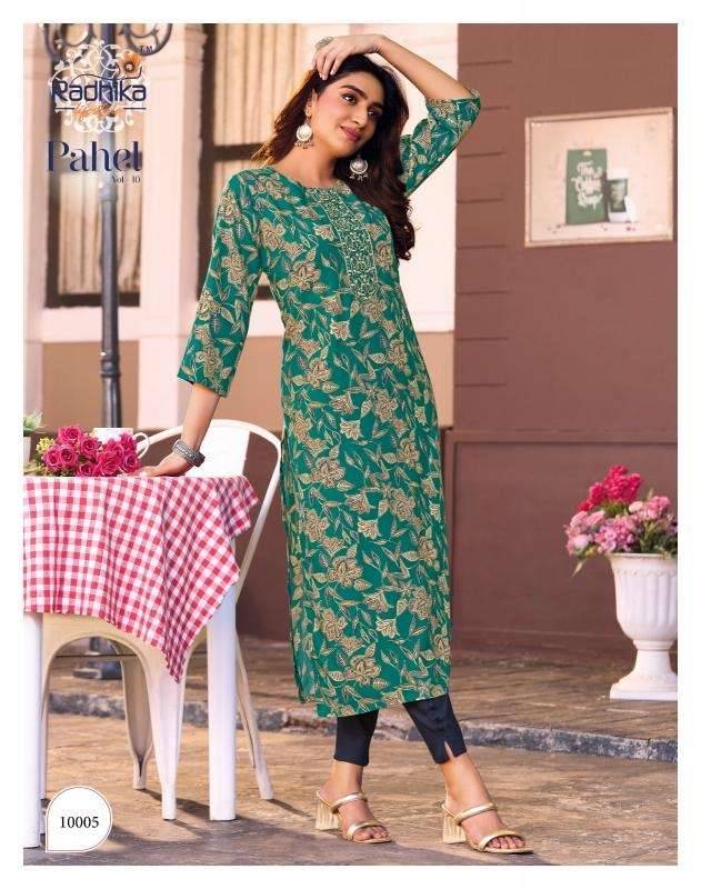 Pahel Vol-10 By Radhika Lifestyle 10001 To 10008 Series Designer Festive Suits Collection Beautiful Stylish Fancy Colorful Party Wear & Occasional Wear Rayon Print Kurtis At Wholesale Price