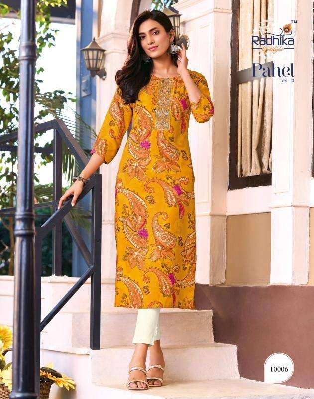 Pahel Vol-10 By Radhika Lifestyle 10001 To 10008 Series Designer Festive Suits Collection Beautiful Stylish Fancy Colorful Party Wear & Occasional Wear Rayon Print Kurtis At Wholesale Price