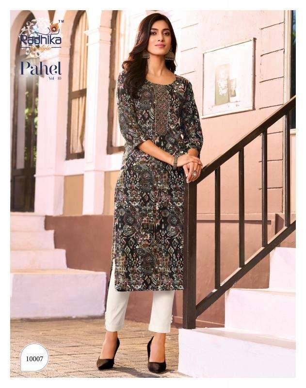 Pahel Vol-10 By Radhika Lifestyle 10001 To 10008 Series Designer Festive Suits Collection Beautiful Stylish Fancy Colorful Party Wear & Occasional Wear Rayon Print Kurtis At Wholesale Price