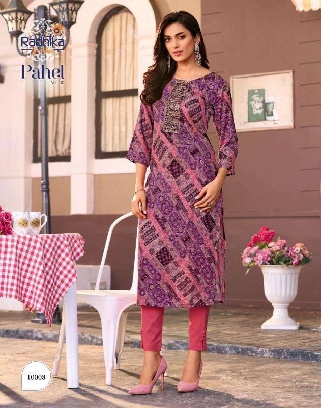 Pahel Vol-10 By Radhika Lifestyle 10001 To 10008 Series Designer Festive Suits Collection Beautiful Stylish Fancy Colorful Party Wear & Occasional Wear Rayon Print Kurtis At Wholesale Price