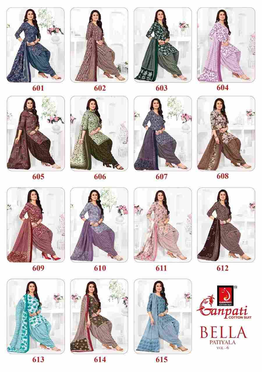Bella Patiyala Vol-6 By Ganpati Cotton Suit 601 To 615 Series Beautiful Festive Suits Stylish Fancy Colorful Casual Wear & Ethnic Wear Pure Cotton Dresses At Wholesale Price