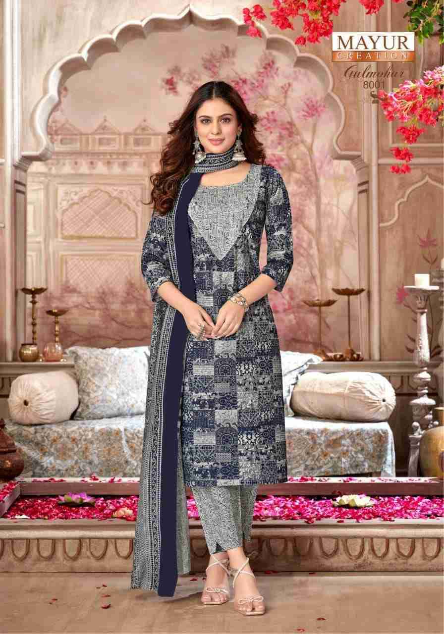 Gulmohar Vol-8 By Mayur Creation 8001 To 8010 Series Beautiful Festive Suits Colorful Stylish Fancy Casual Wear & Ethnic Wear Pure Cotton Print Dresses At Wholesale Price