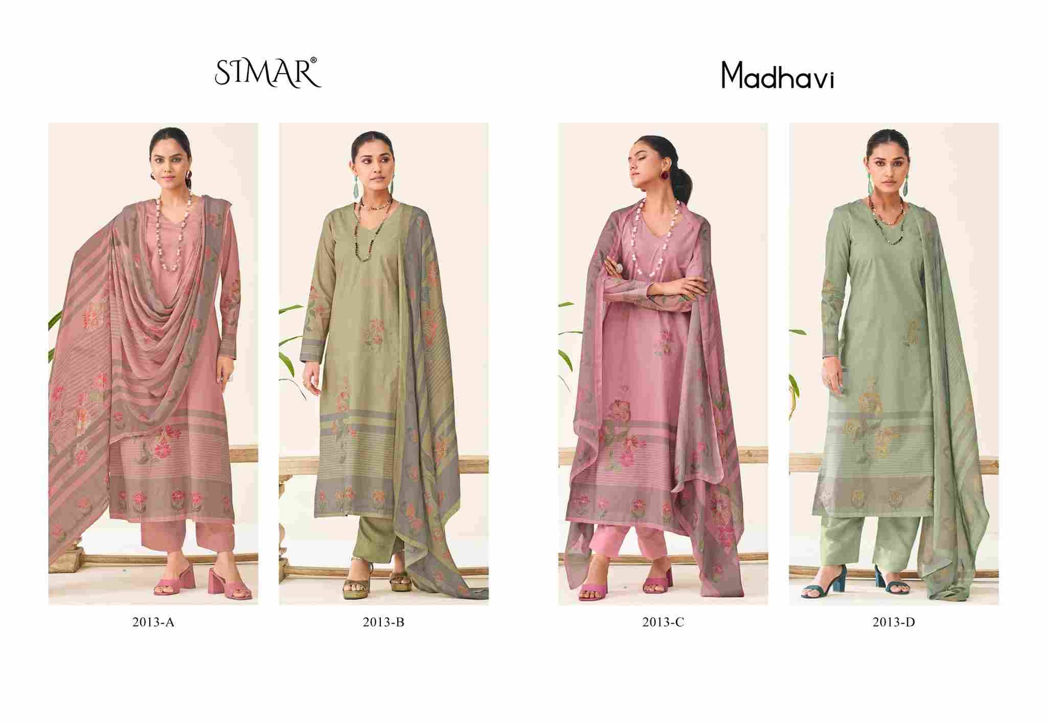 Madhavi By Simar 2013-A To 2013-D Series Beautiful Festive Suits Stylish Fancy Colorful Casual Wear & Ethnic Wear Pure Lawn Cotton Dresses At Wholesale Price