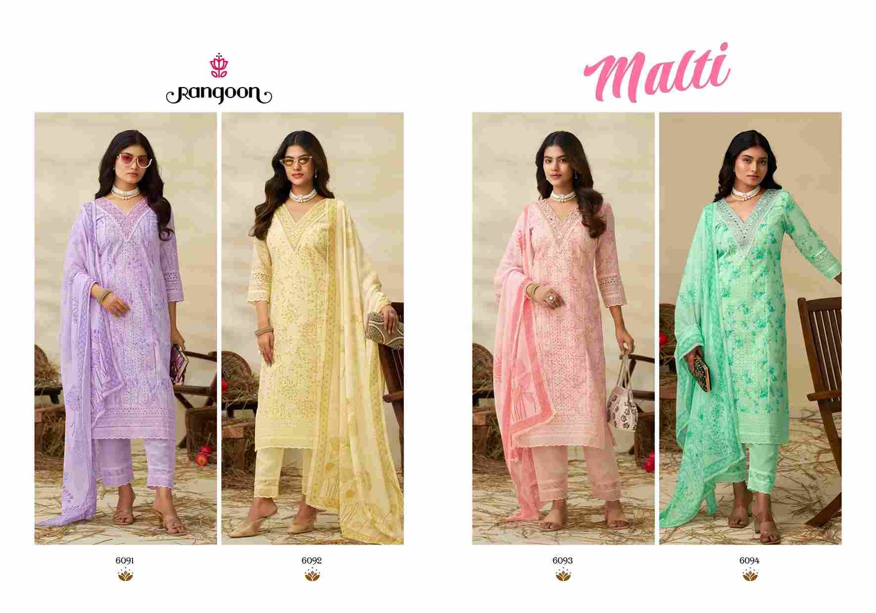 Malti By Rangoon 6091 To 6094 Series Beautiful Stylish Festive Suits Fancy Colorful Casual Wear & Ethnic Wear & Ready To Wear Pure Cotton Print Dresses At Wholesale Price