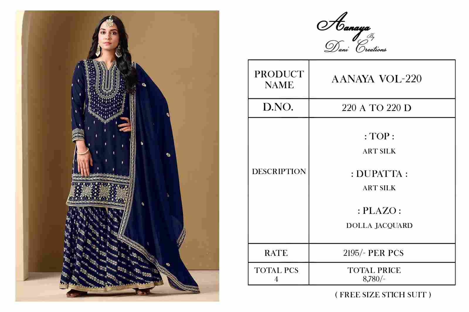 Aanaya Vol-220 By Twisha 220-A To 220-D Series Designer Sharara Suits Collection Beautiful Stylish Fancy Colorful Party Wear & Occasional Wear Art Silk Dresses At Wholesale Price