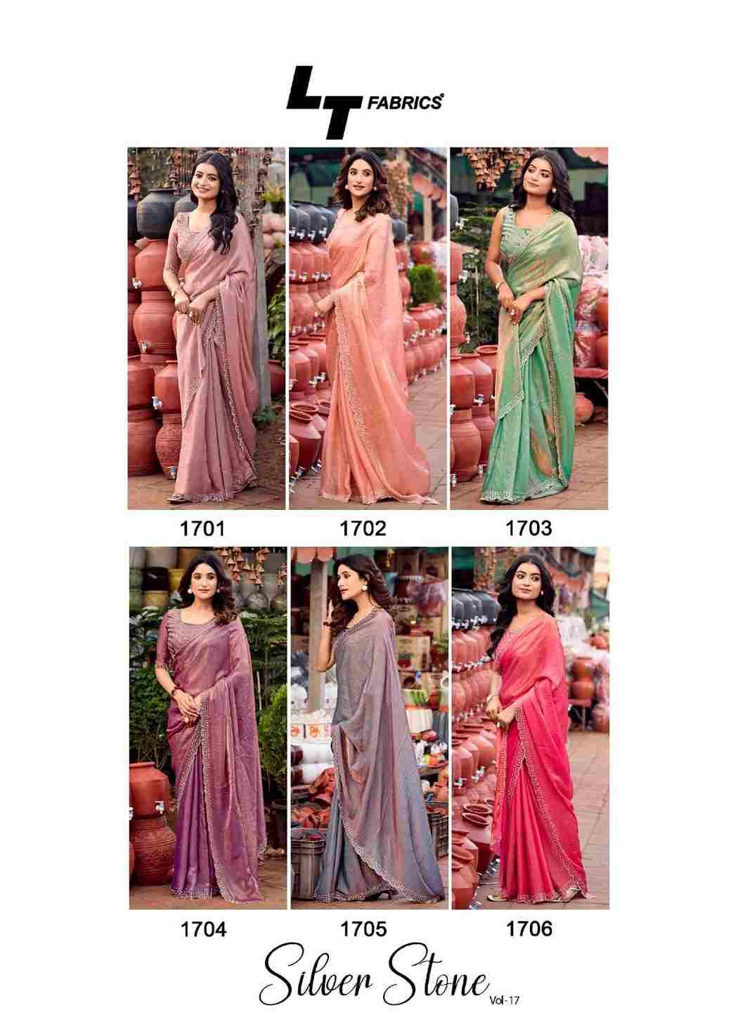 Silver Stone Vol-17 By LT Fabrics 1701 To 1706 Series Indian Traditional Wear Collection Beautiful Stylish Fancy Colorful Party Wear & Occasional Wear Nylon Satin Sarees At Wholesale Price