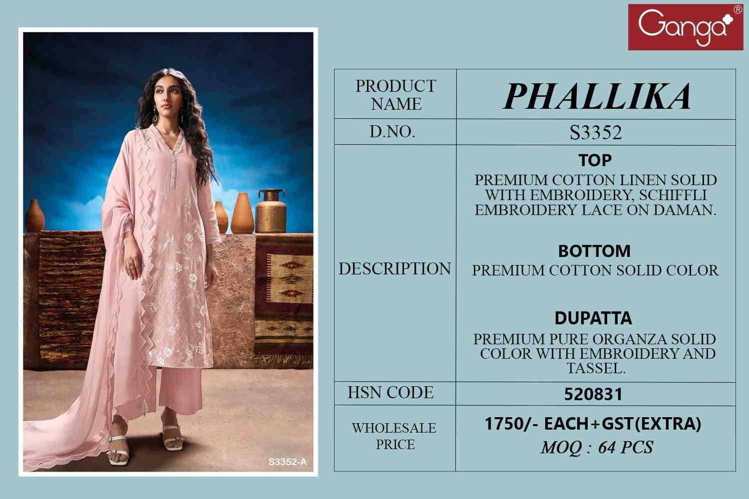 Phallika-3352 By Ganga Fashion 3352-A To 3352-B Series Beautiful Festive Suits Colorful Stylish Fancy Casual Wear & Ethnic Wear Pure Linen Cotton Dresses At Wholesale Price