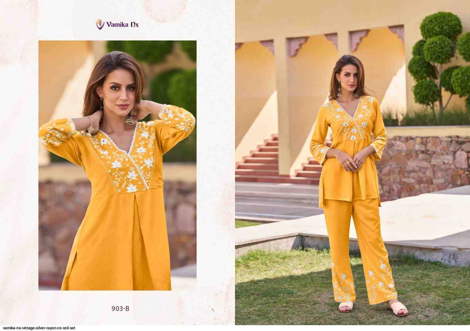 Vintage Silver By Vamika 903-A To 903-E Series Designer Stylish Fancy Colorful Beautiful Party Wear & Ethnic Wear Collection Heavy Rayon Kurtis With Bottom At Wholesale Price