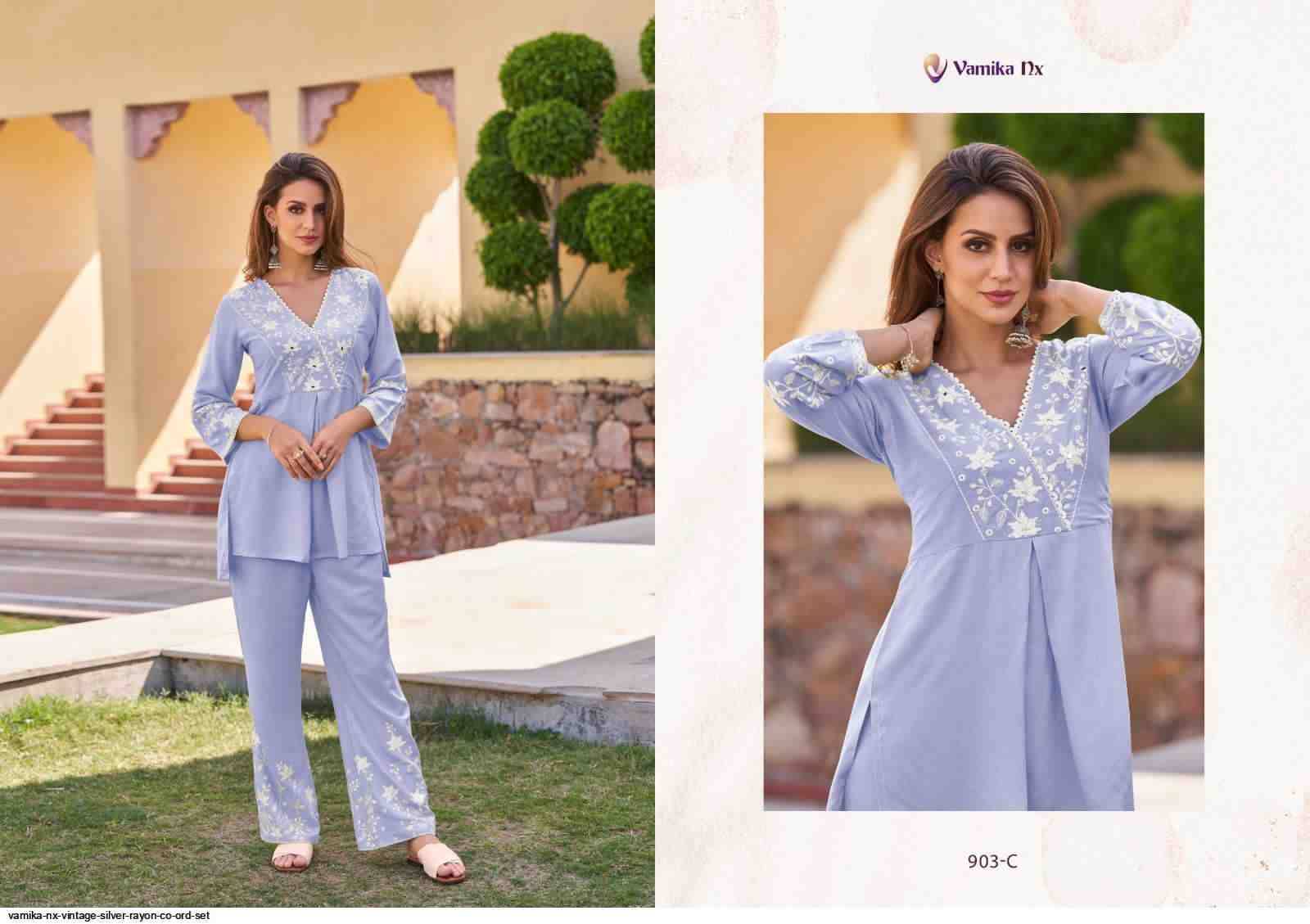 Vintage Silver By Vamika 903-A To 903-E Series Designer Stylish Fancy Colorful Beautiful Party Wear & Ethnic Wear Collection Heavy Rayon Kurtis With Bottom At Wholesale Price