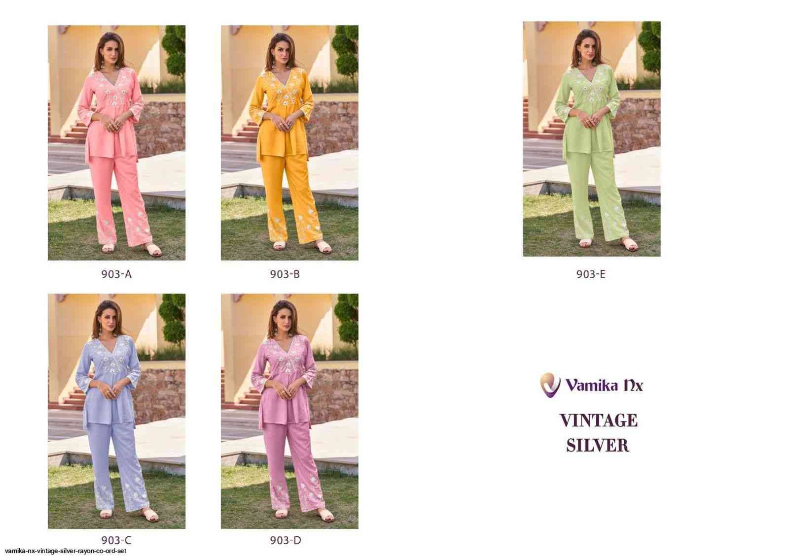 Vintage Silver By Vamika 903-A To 903-E Series Designer Stylish Fancy Colorful Beautiful Party Wear & Ethnic Wear Collection Heavy Rayon Kurtis With Bottom At Wholesale Price