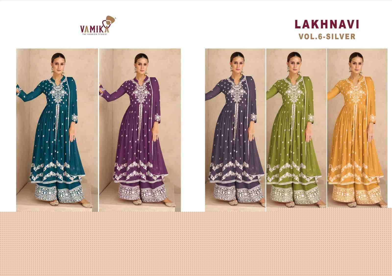 Lakhnavi Vol-6 Silver By Vamika 1031-F To 1031-J Series Beautiful Stylish Sharara Suits Fancy Colorful Casual Wear & Ethnic Wear & Ready To Wear Pure Rayon Printed Dresses At Wholesale Price