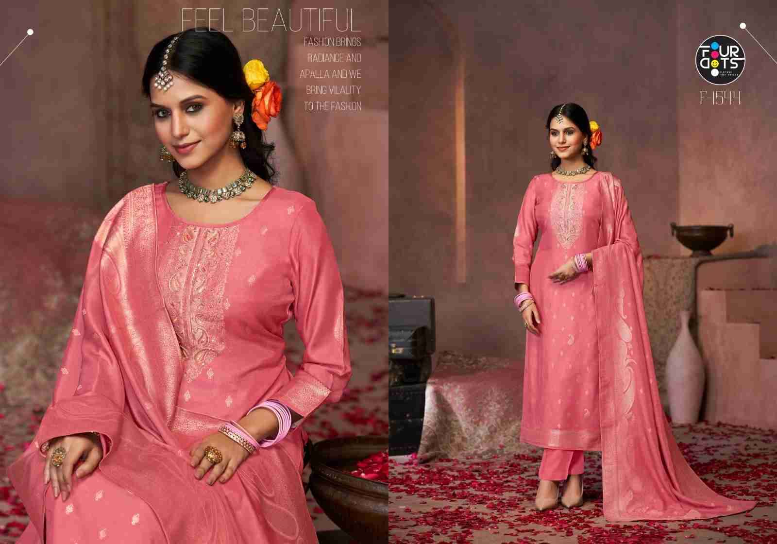 Gazala By Four Dots 1541 To 1544 Series Beautiful Stylish Festive Suits Fancy Colorful Casual Wear & Ethnic Wear & Ready To Wear Viscose Muslin Jacquard Dresses At Wholesale Price