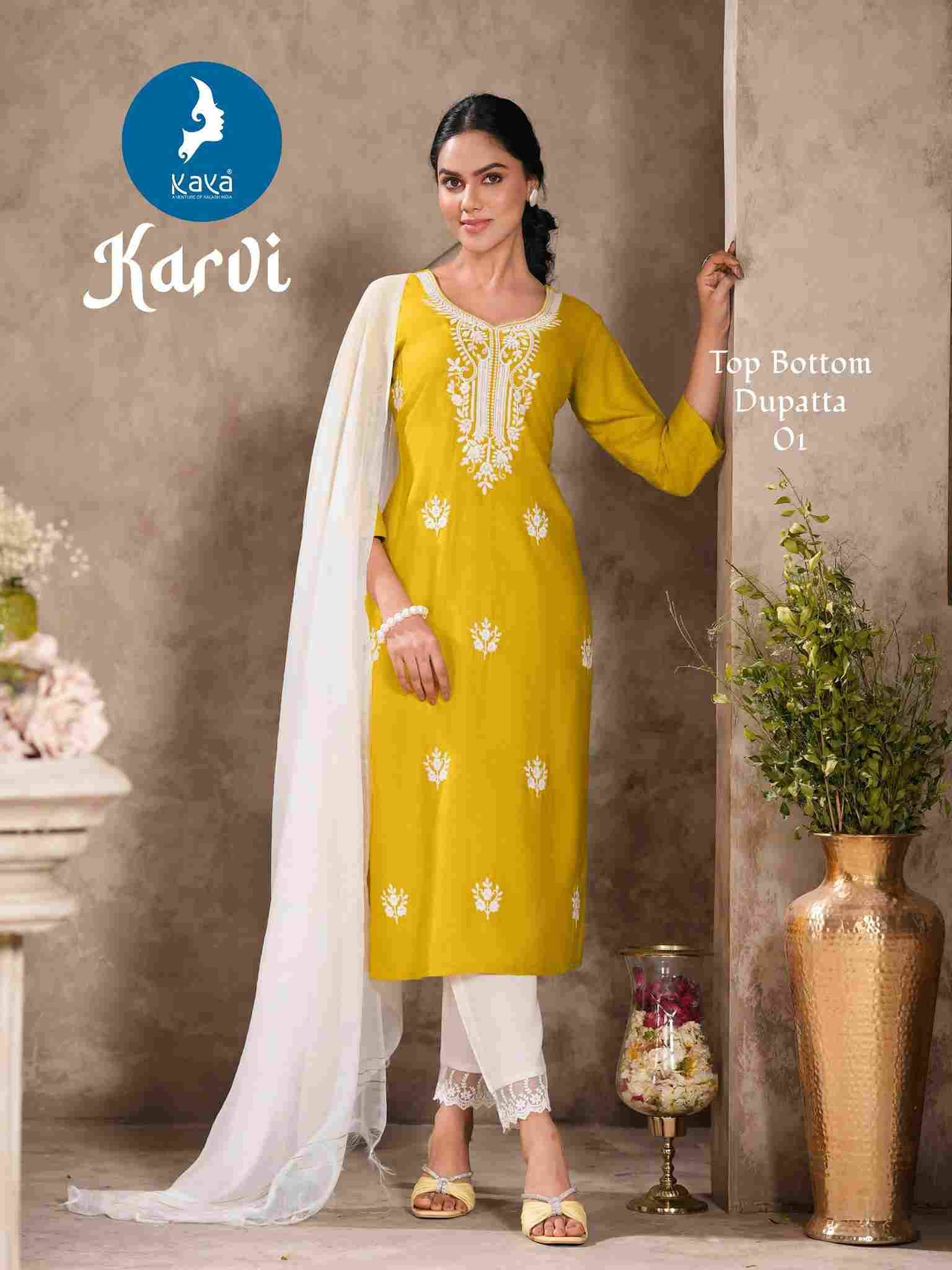 Karvi By Kaya 01 To 06 Series Beautiful Stylish Festive Suits Fancy Colorful Casual Wear & Ethnic Wear & Ready To Wear Rayon Slub Dresses At Wholesale Price