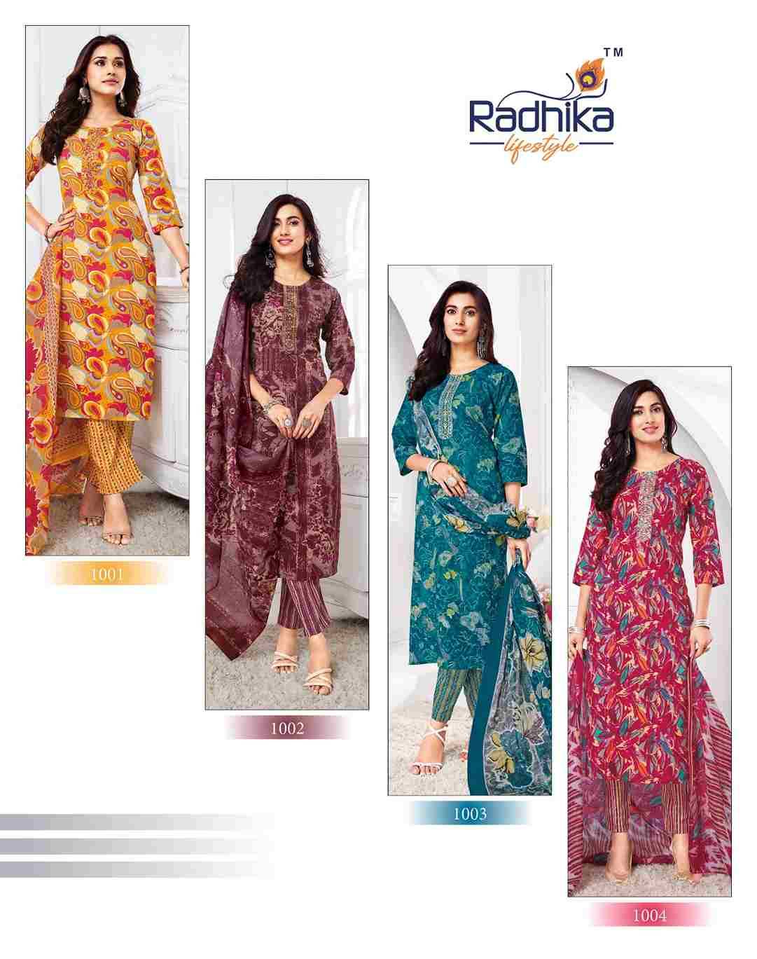 Cotton Trendy Vol-1 By Radhika Lifestyle 1001 To 1008 Series Beautiful Festive Suits Colorful Stylish Fancy Casual Wear & Ethnic Wear Pure Cotton Print Dresses At Wholesale Price