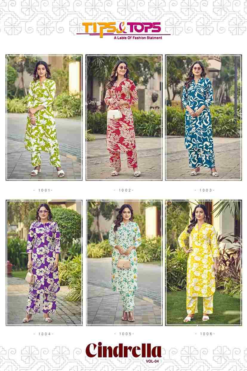 Cindrella Vol-4 By Tips And Tops 1001 To 1006 Series Designer Stylish Fancy Colorful Beautiful Party Wear & Ethnic Wear Collection Heavy Rayon Print Co-Ord At Wholesale Price