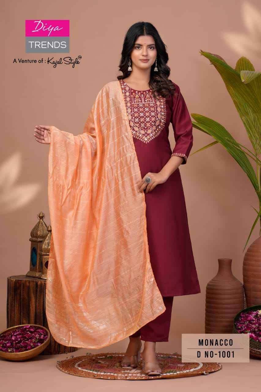 Monacco Vol-1 By Diya Trends 1001 To 1008 Series Beautiful Suits Colorful Stylish Fancy Casual Wear & Ethnic Wear Modal Silk Dresses At Wholesale Price