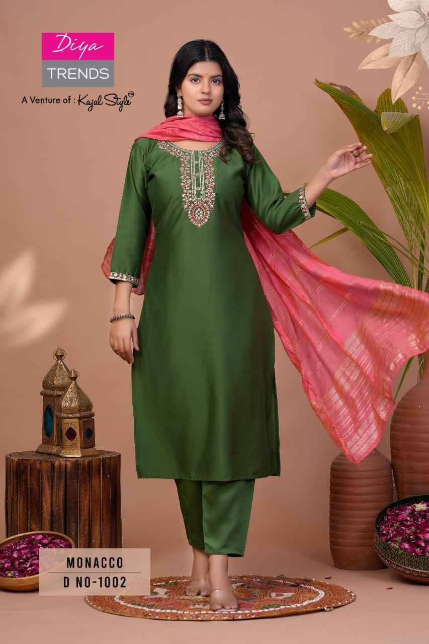 Monacco Vol-1 By Diya Trends 1001 To 1008 Series Beautiful Suits Colorful Stylish Fancy Casual Wear & Ethnic Wear Modal Silk Dresses At Wholesale Price