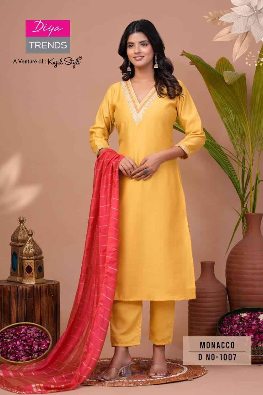 Monacco Vol-1 By Diya Trends 1001 To 1008 Series Beautiful Suits Colorful Stylish Fancy Casual Wear & Ethnic Wear Modal Silk Dresses At Wholesale Price