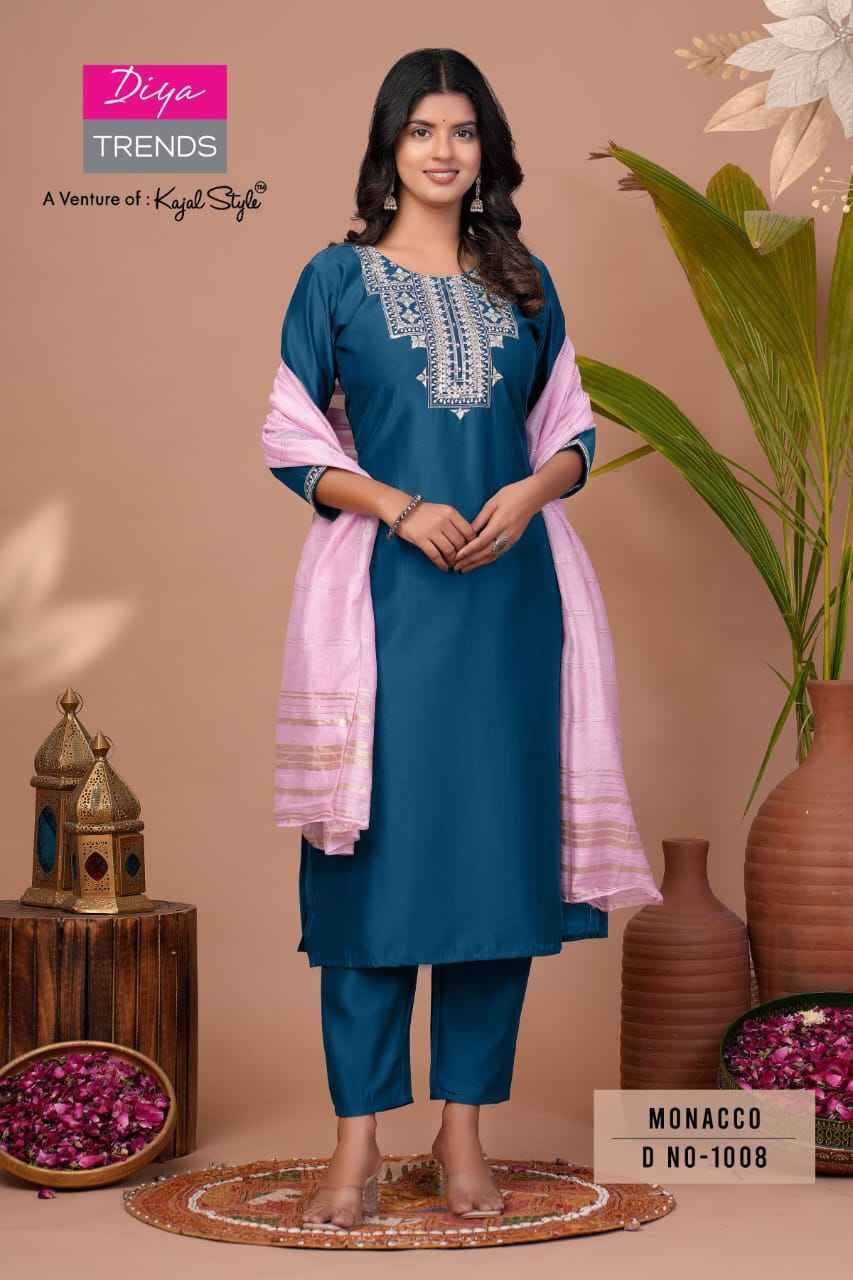 Monacco Vol-1 By Diya Trends 1001 To 1008 Series Beautiful Suits Colorful Stylish Fancy Casual Wear & Ethnic Wear Modal Silk Dresses At Wholesale Price