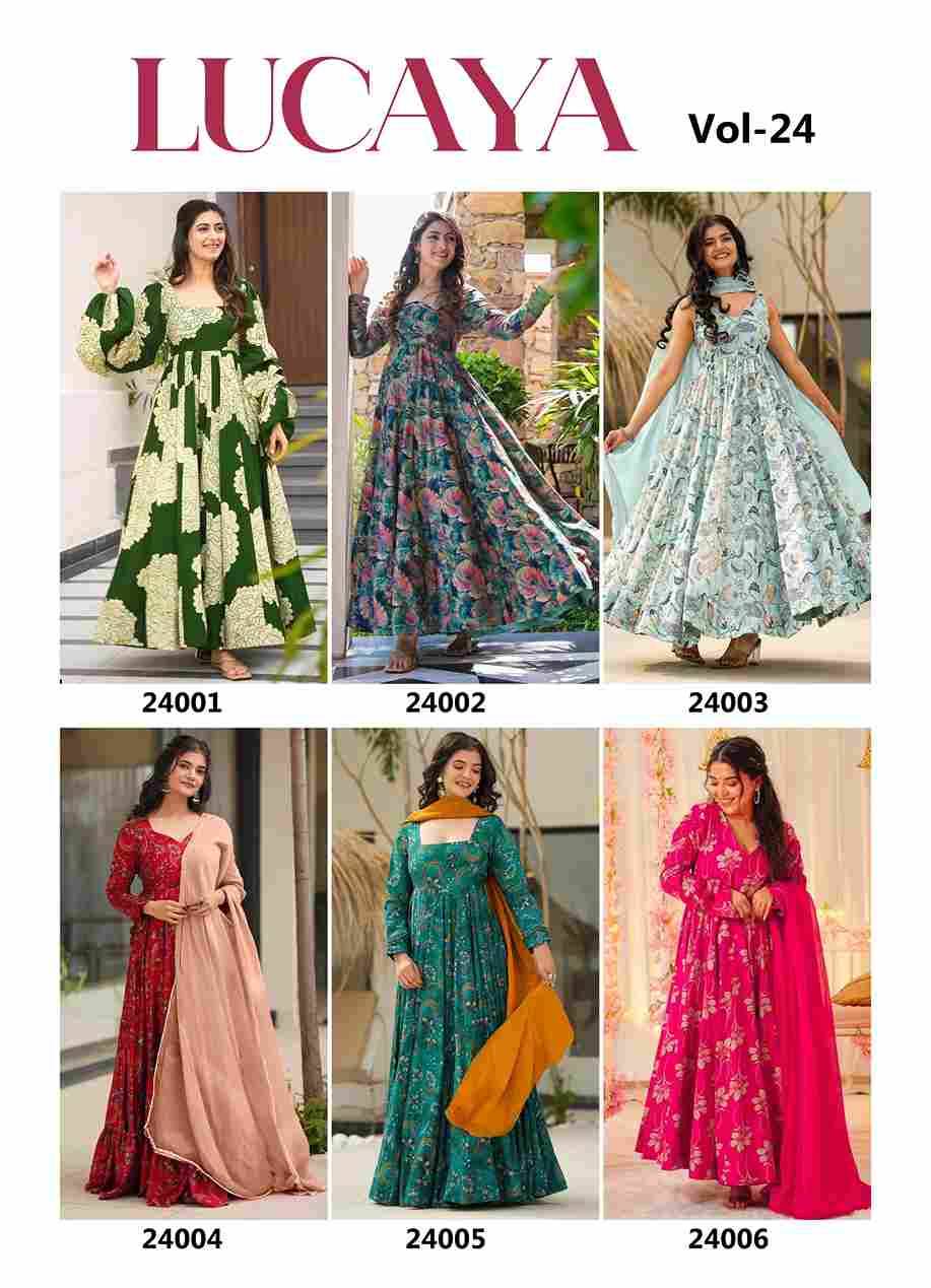 Lucaya Vol-24 By Fashid Wholesale 24001 To 24006 Series Designer Stylish Fancy Colorful Beautiful Party Wear & Ethnic Wear Collection Heavy Rayon Gowns With Dupatta At Wholesale Price