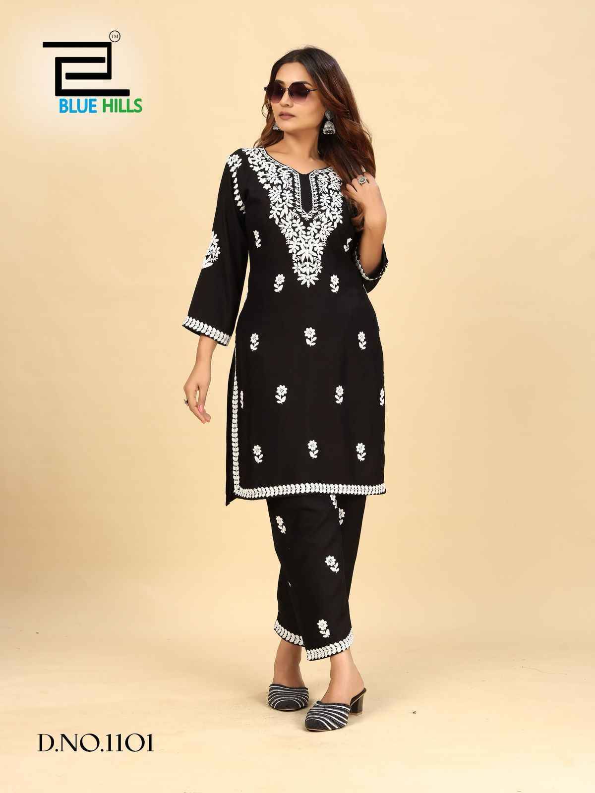 Black N White Vol-11 By Blue Hills 1101 To 1102 Series Designer Stylish Fancy Colorful Beautiful Party Wear & Ethnic Wear Collection Rayon Kurtis With Bottom At Wholesale Price