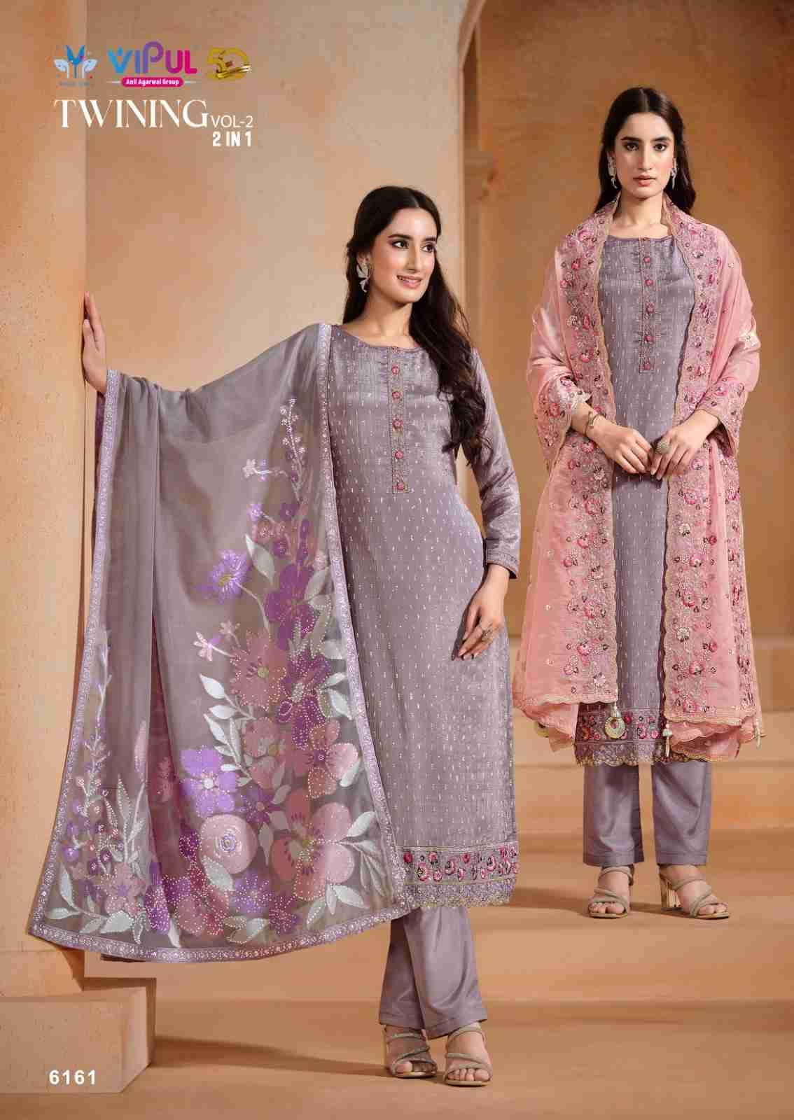 Twining Vol-2 By Vipul Fashion 6161 To 6166 Series Indian Traditional Wear Collection Beautiful Stylish Fancy Colorful Party Wear & Occasional Wear Chinnon/Chiffon Sarees At Wholesale Price