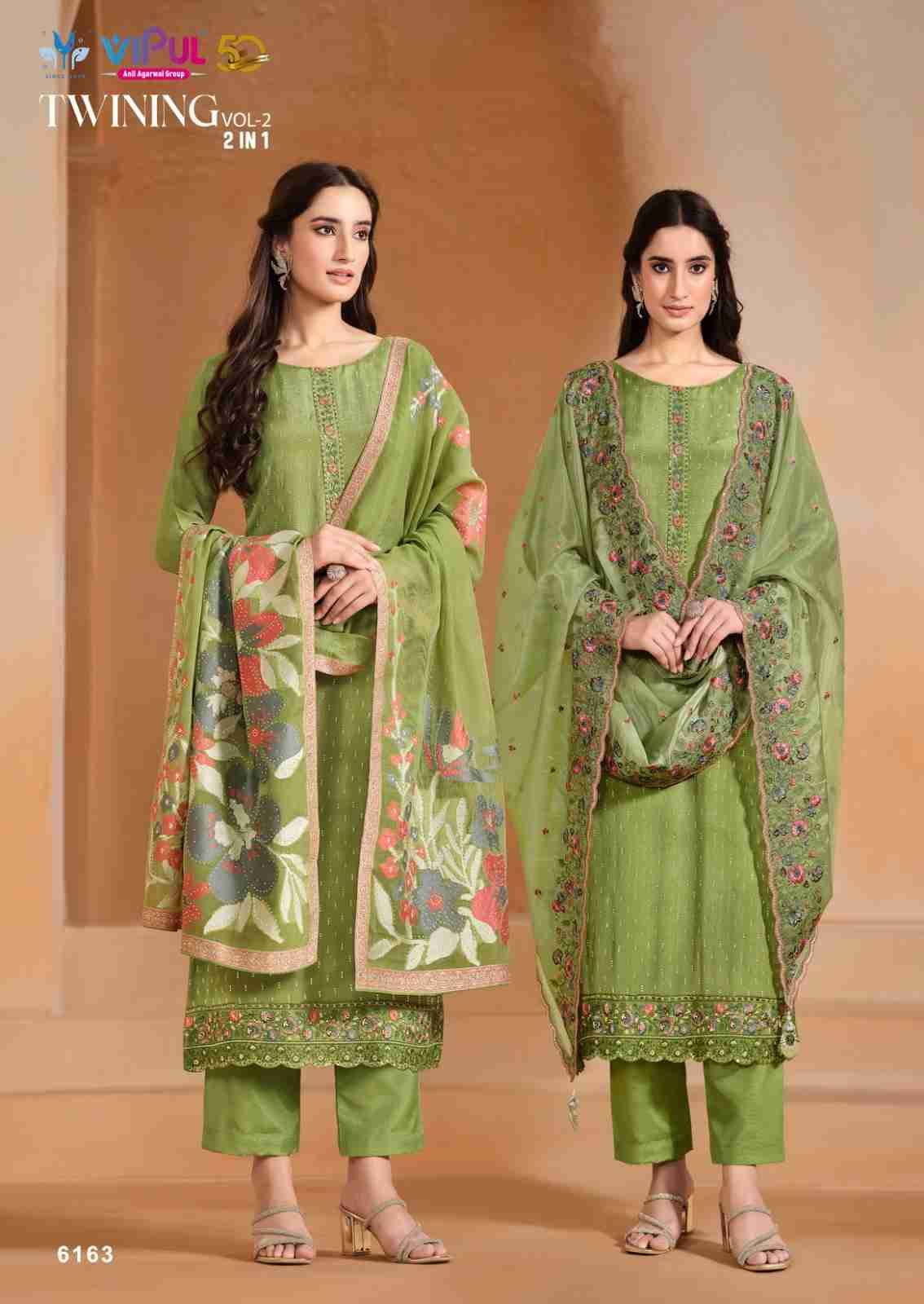 Twining Vol-2 By Vipul Fashion 6161 To 6166 Series Indian Traditional Wear Collection Beautiful Stylish Fancy Colorful Party Wear & Occasional Wear Chinnon/Chiffon Sarees At Wholesale Price
