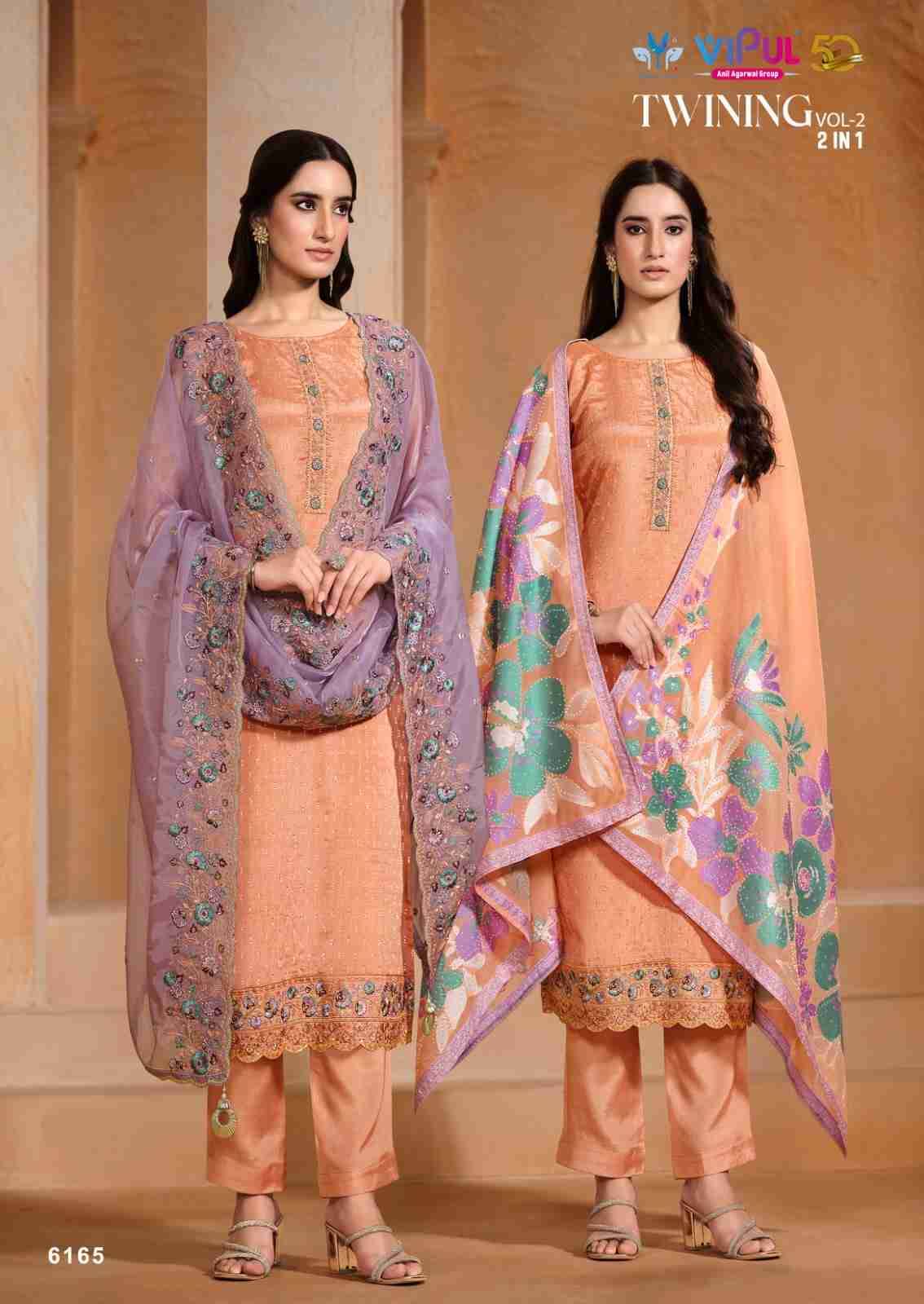 Twining Vol-2 By Vipul Fashion 6161 To 6166 Series Indian Traditional Wear Collection Beautiful Stylish Fancy Colorful Party Wear & Occasional Wear Chinnon/Chiffon Sarees At Wholesale Price