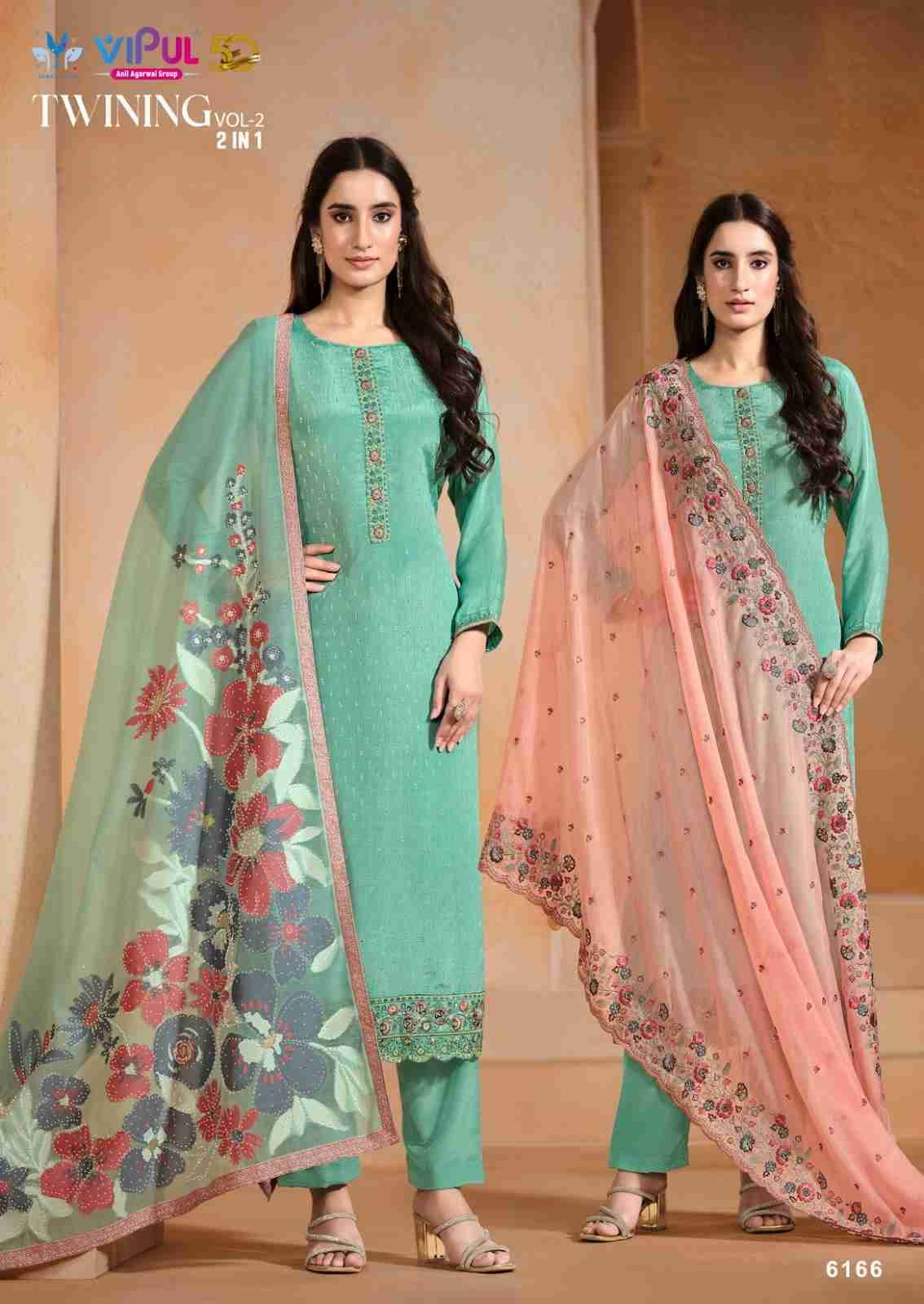 Twining Vol-2 By Vipul Fashion 6161 To 6166 Series Indian Traditional Wear Collection Beautiful Stylish Fancy Colorful Party Wear & Occasional Wear Chinnon/Chiffon Sarees At Wholesale Price