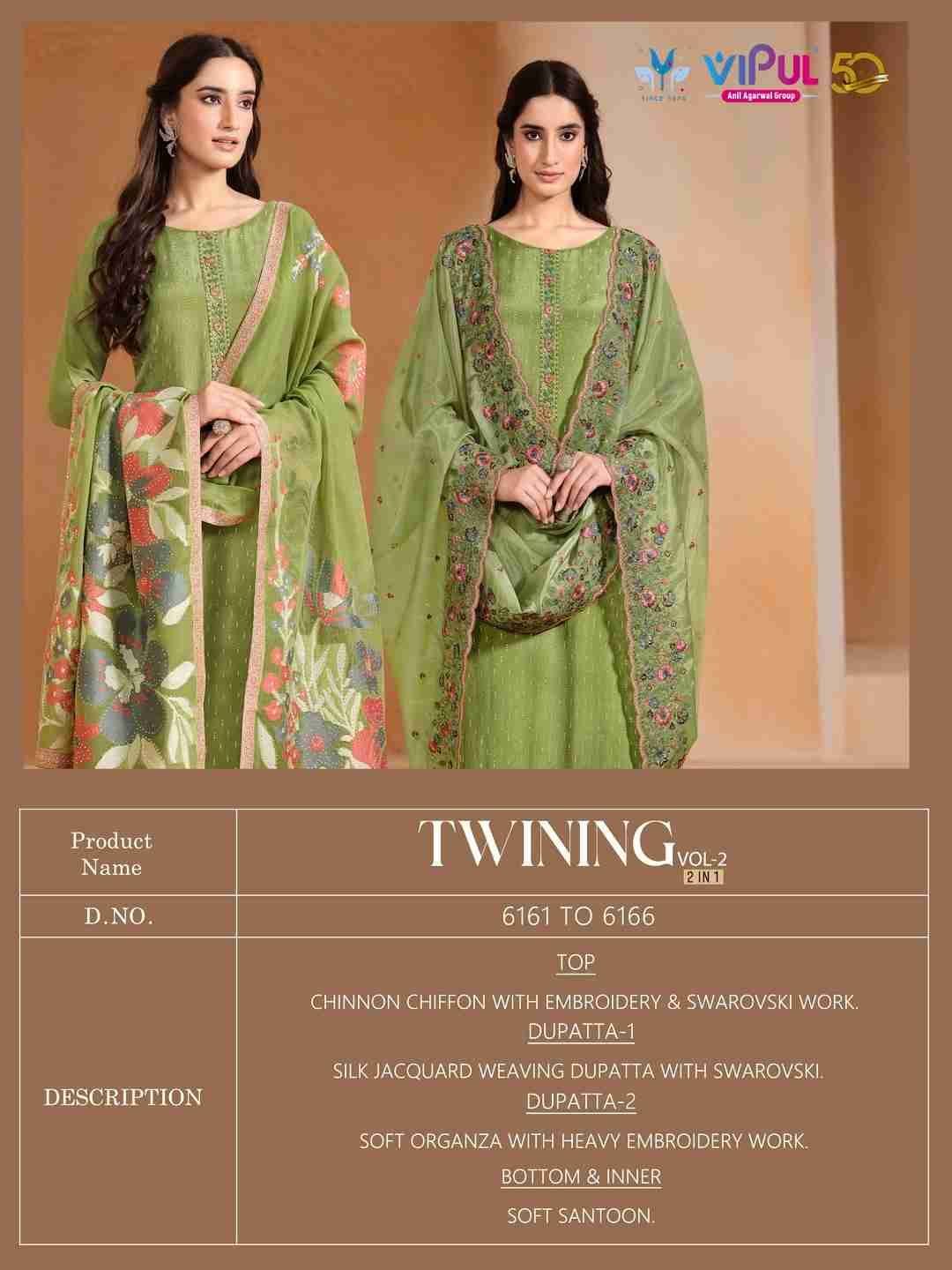 Twining Vol-2 By Vipul Fashion 6161 To 6166 Series Indian Traditional Wear Collection Beautiful Stylish Fancy Colorful Party Wear & Occasional Wear Chinnon/Chiffon Sarees At Wholesale Price