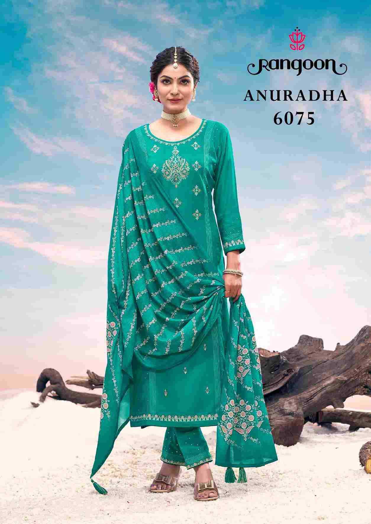 Anuradha By Rangoon 6071 To 6076 Series Beautiful Stylish Festive Suits Fancy Colorful Casual Wear & Ethnic Wear & Ready To Wear Rayon Embroidered Dresses At Wholesale Price