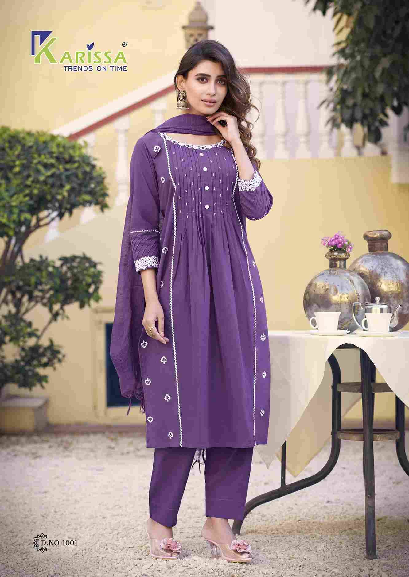 Iconic By Karissa 1001 To 1004 Series Beautiful Festive Suits Colorful Stylish Fancy Casual Wear & Ethnic Wear Pure Cotton With Work Dresses At Wholesale Price