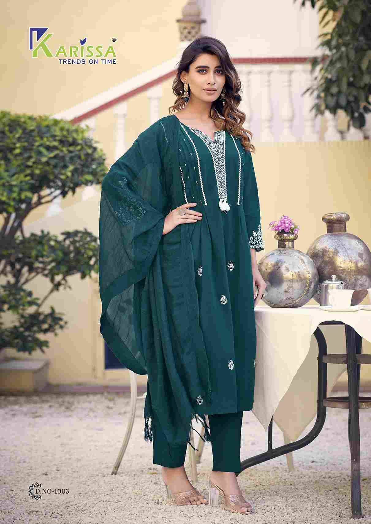Iconic By Karissa 1001 To 1004 Series Beautiful Festive Suits Colorful Stylish Fancy Casual Wear & Ethnic Wear Pure Cotton With Work Dresses At Wholesale Price