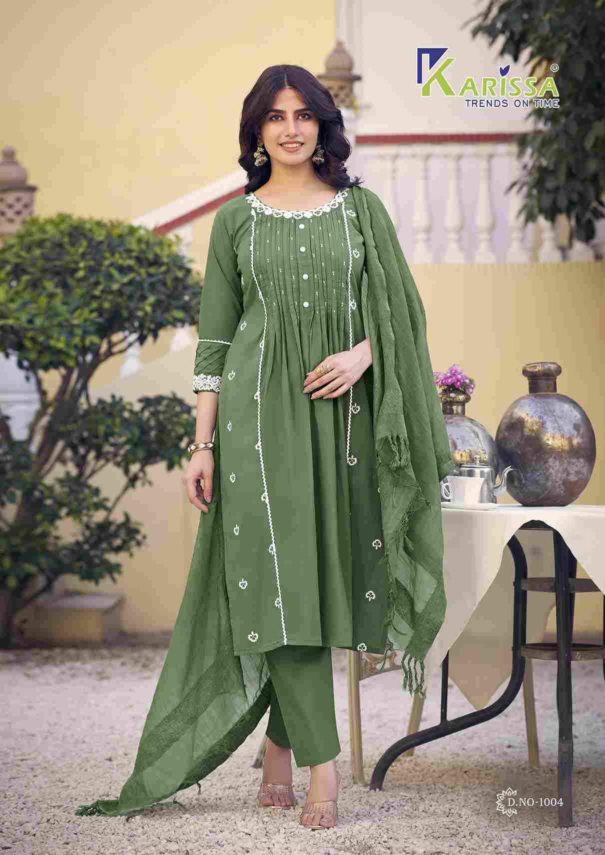 Iconic By Karissa 1001 To 1004 Series Beautiful Festive Suits Colorful Stylish Fancy Casual Wear & Ethnic Wear Pure Cotton With Work Dresses At Wholesale Price