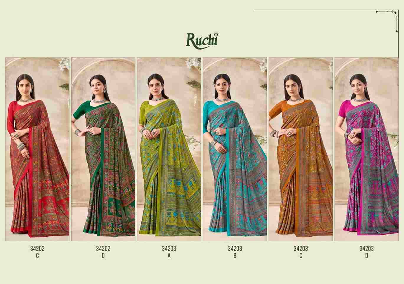 Vivanta Silk Vol-35 By Ruchi Sarees 34201-A To 34203-D Series Indian Traditional Wear Collection Beautiful Stylish Fancy Colorful Party Wear & Occasional Wear Crepe Silk Sarees At Wholesale Price