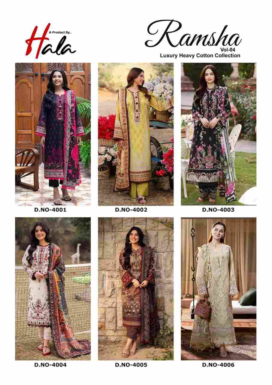 Ramsha Vol-4 By Hala 4001 To 4006 Series Beautiful Festive Suits Stylish Fancy Colorful Casual Wear & Ethnic Wear Pure Cotton Digital Print Dresses At Wholesale Price