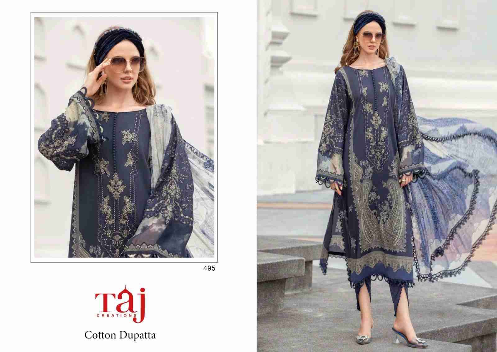 Taj 495 Series By Taj Creation 495 To 496 Series Beautiful Pakistani Suits Colorful Stylish Fancy Casual Wear & Ethnic Wear Pure Cotton With Embroidered Dresses At Wholesale Price