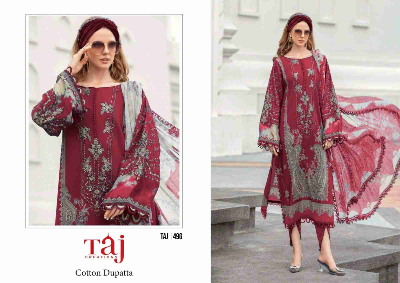 Taj 495 Series By Taj Creation 495 To 496 Series Beautiful Pakistani Suits Colorful Stylish Fancy Casual Wear & Ethnic Wear Pure Cotton With Embroidered Dresses At Wholesale Price