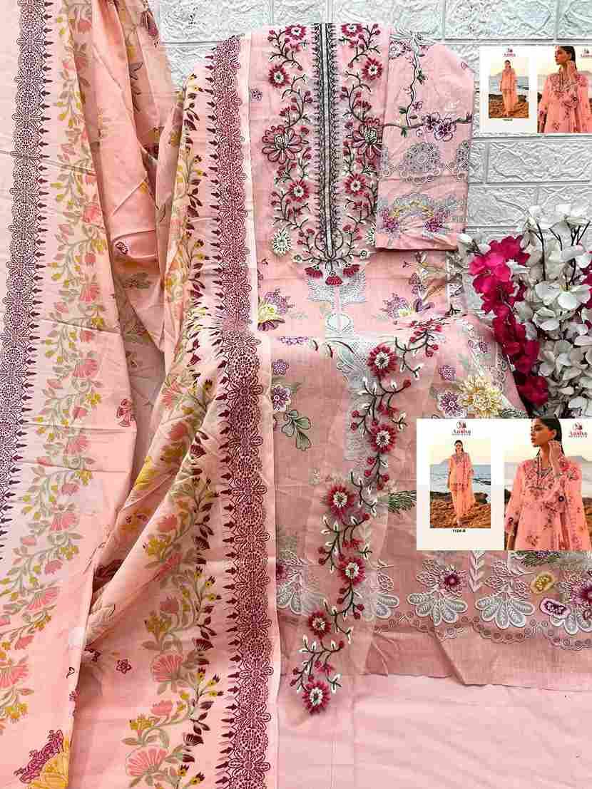 Aasha 1124 Colours By Aasha Designer 1124-A To 1124-B Series Pakistani Suits Beautiful Fancy Colorful Stylish Party Wear & Occasional Wear Pure Cotton Embroidery Dresses At Wholesale Price