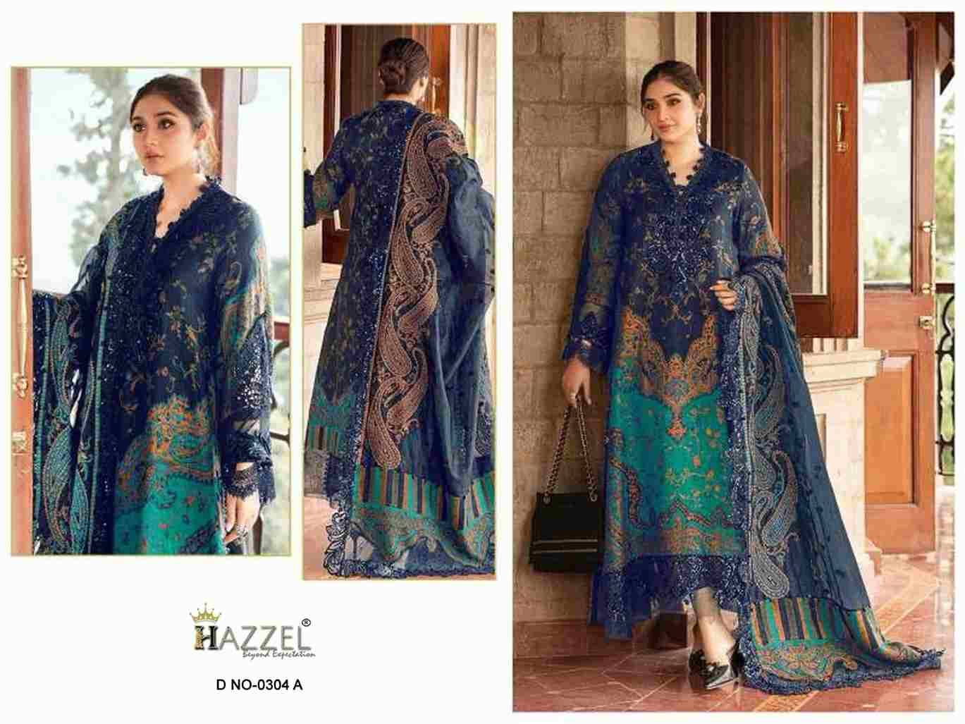 Maria.B 304 Colours By Hazzel 304-A To 304-B Series Pakistani Suits Collection Beautiful Stylish Fancy Colorful Party Wear & Occasional Wear Pure Cambric Cotton Dresses At Wholesale Price