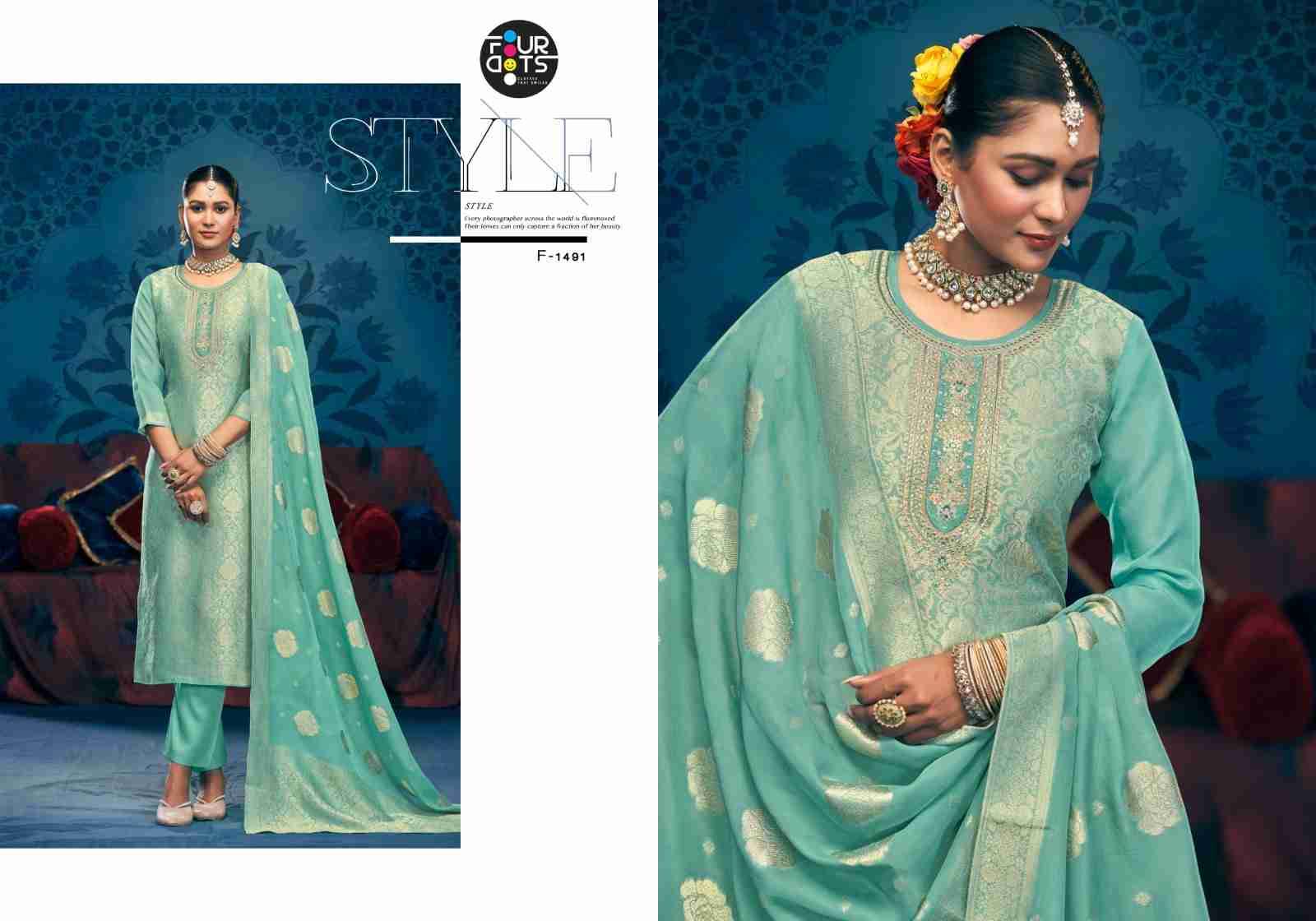 Milonee By Four Dots 1491 To 1494 Series Beautiful Stylish Festive Suits Fancy Colorful Casual Wear & Ethnic Wear & Ready To Wear Viscose Organza Jacquard Dresses At Wholesale Price