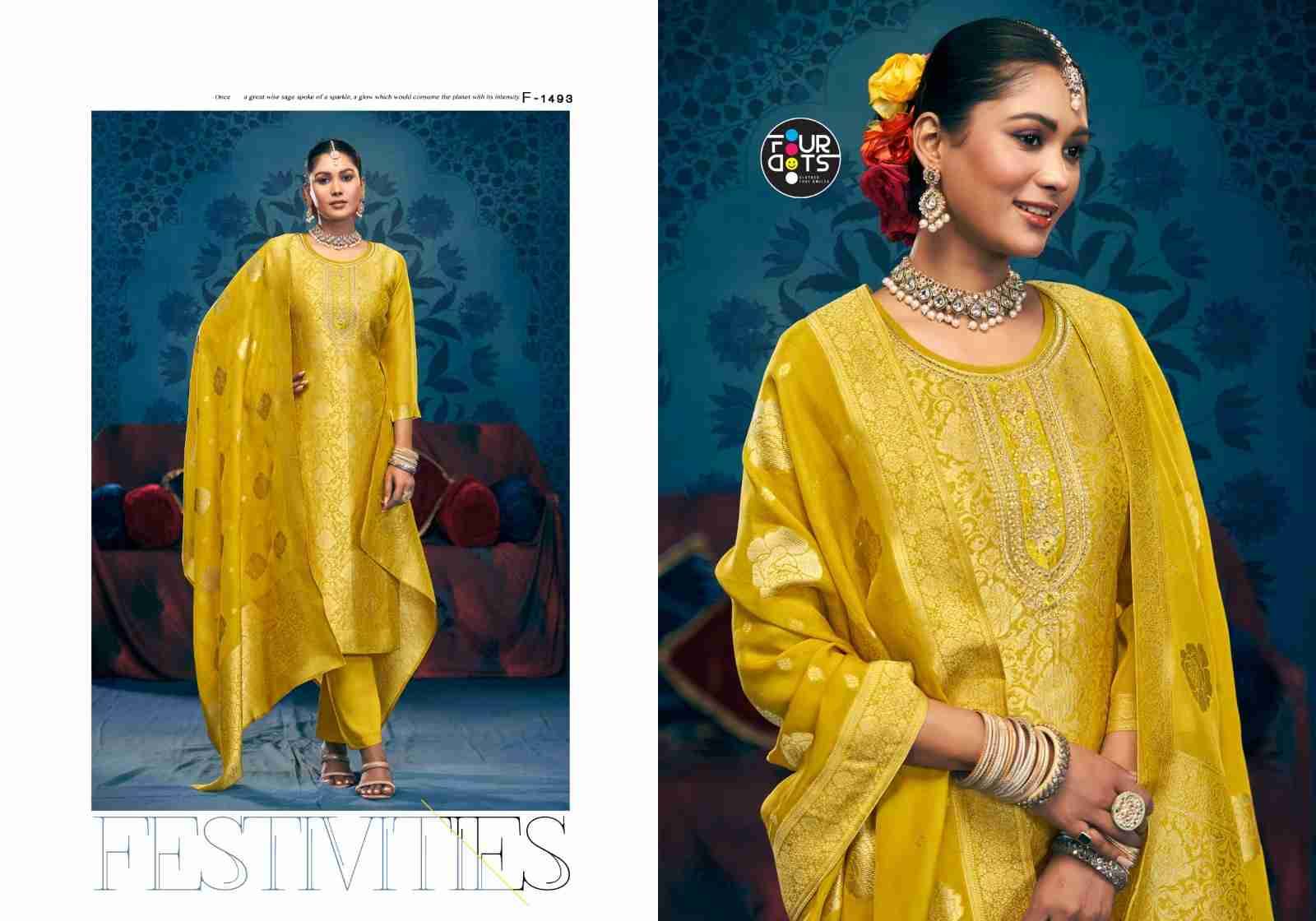 Milonee By Four Dots 1491 To 1494 Series Beautiful Stylish Festive Suits Fancy Colorful Casual Wear & Ethnic Wear & Ready To Wear Viscose Organza Jacquard Dresses At Wholesale Price