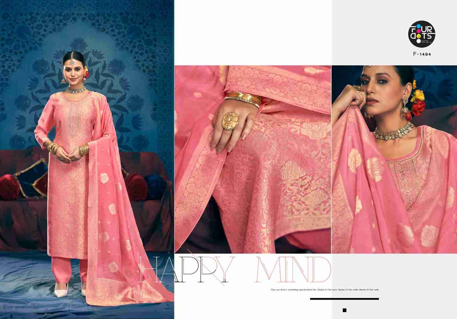 Milonee By Four Dots 1491 To 1494 Series Beautiful Stylish Festive Suits Fancy Colorful Casual Wear & Ethnic Wear & Ready To Wear Viscose Organza Jacquard Dresses At Wholesale Price