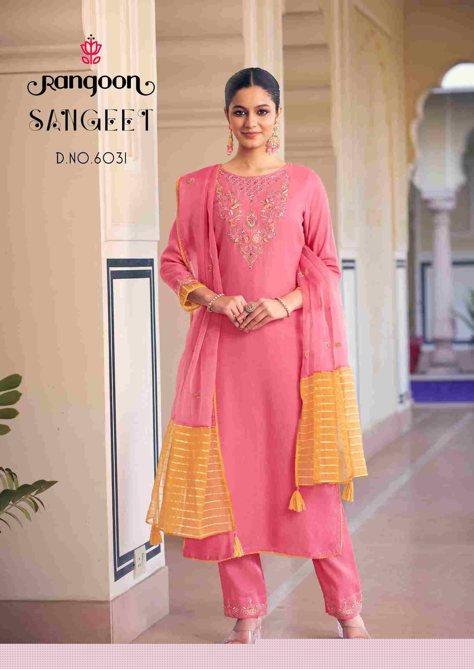 Sangeet By Rangoon 6031 To 6034 Series Beautiful Stylish Festive Suits Fancy Colorful Casual Wear & Ethnic Wear & Ready To Wear Viscose With Work Dresses At Wholesale Price