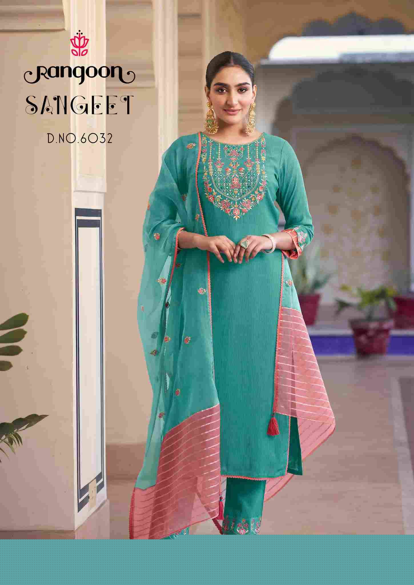 Sangeet By Rangoon 6031 To 6034 Series Beautiful Stylish Festive Suits Fancy Colorful Casual Wear & Ethnic Wear & Ready To Wear Viscose With Work Dresses At Wholesale Price