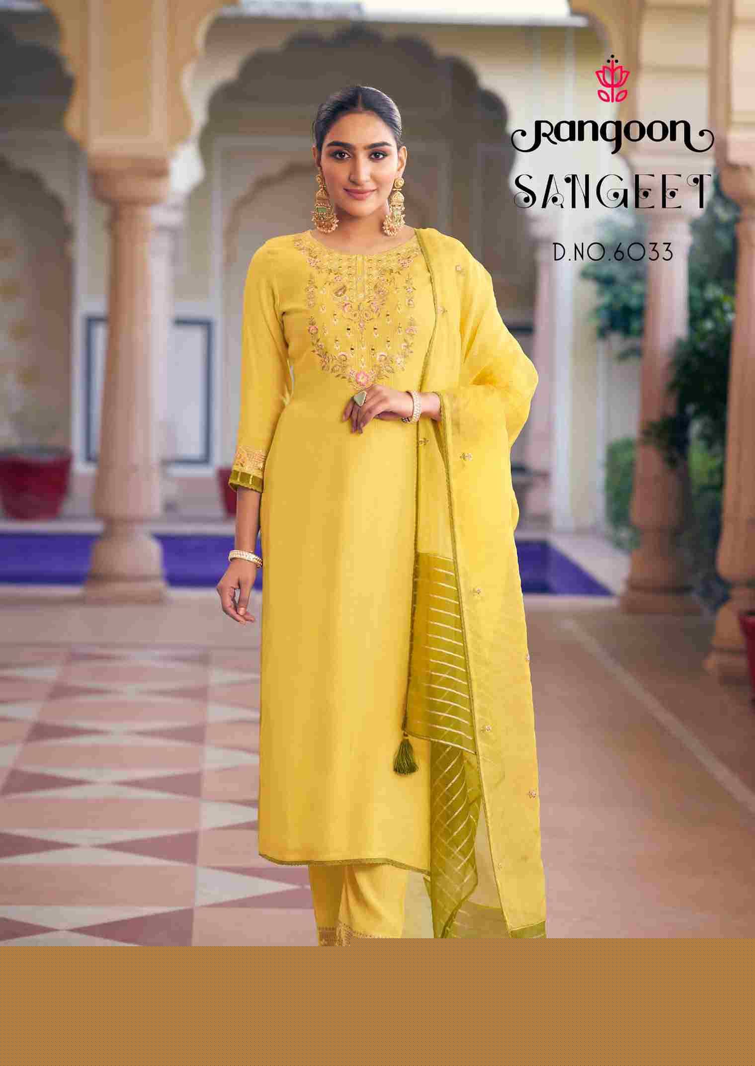 Sangeet By Rangoon 6031 To 6034 Series Beautiful Stylish Festive Suits Fancy Colorful Casual Wear & Ethnic Wear & Ready To Wear Viscose With Work Dresses At Wholesale Price
